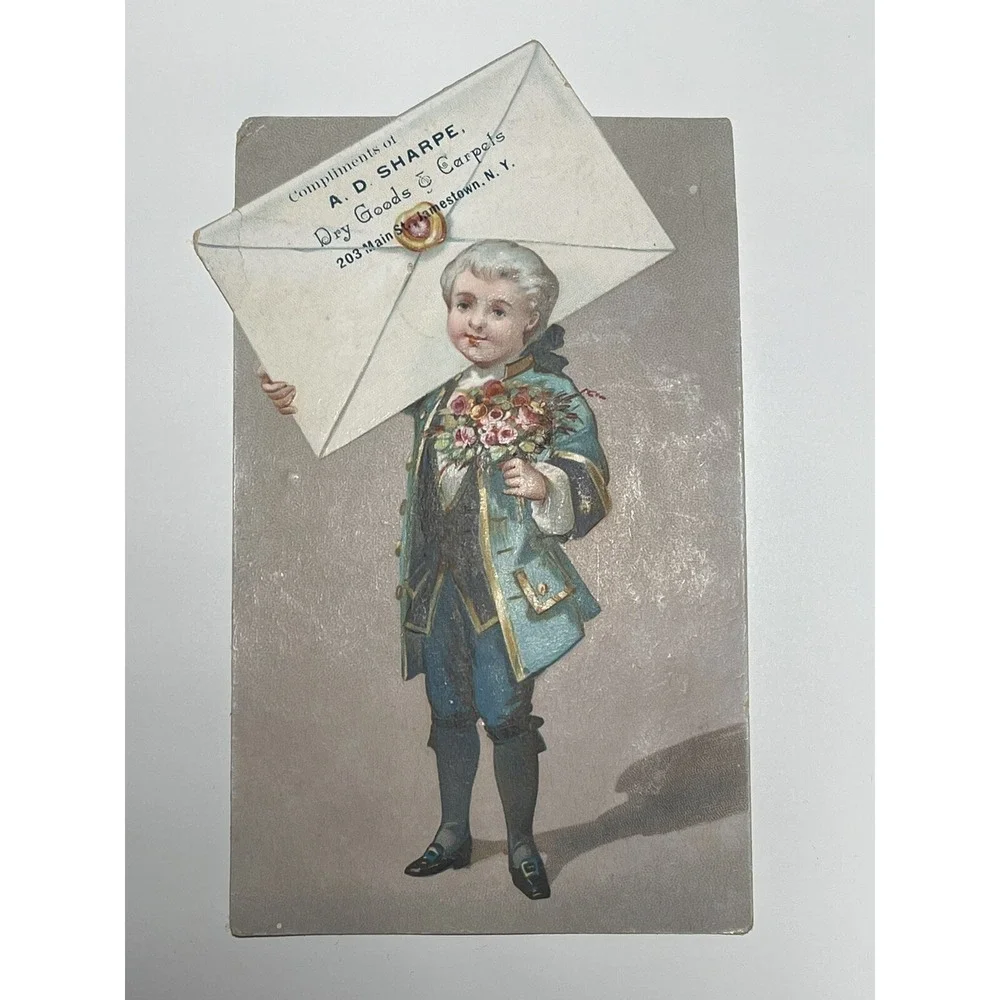 Victorian‎ Man With Flowers A D Sharpe Jamestown NY New York Antique Trade Card